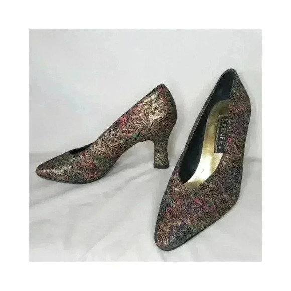 VINTAGE 80s J. Renee Iridescent Rainbow Embossed Leather Heels Pumps 7 - Picture 2 of 10
